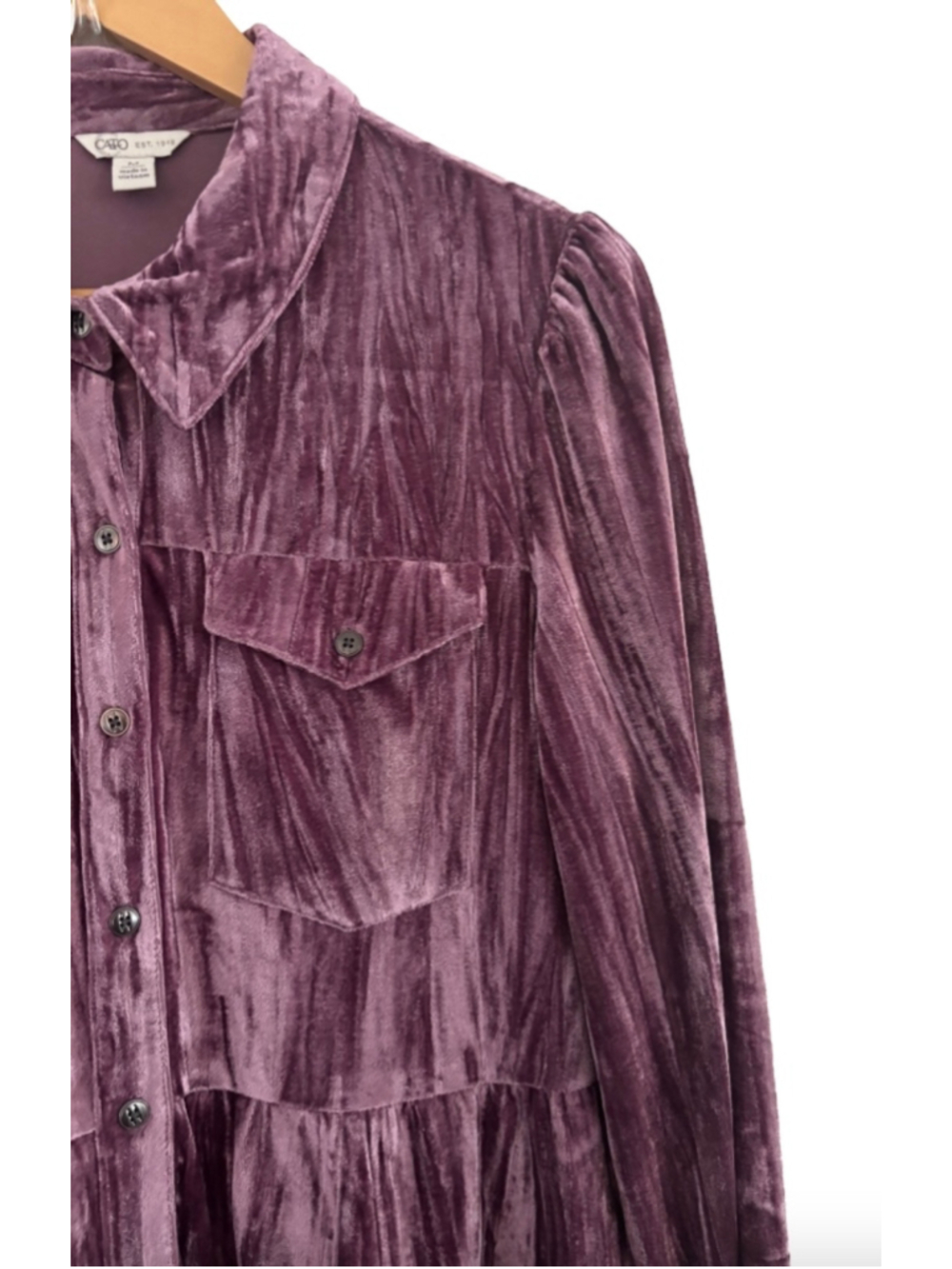 Cato purple crushed stretch velvet lg puff slv shirt dress SZ M goth festival - Picture 5 of 10